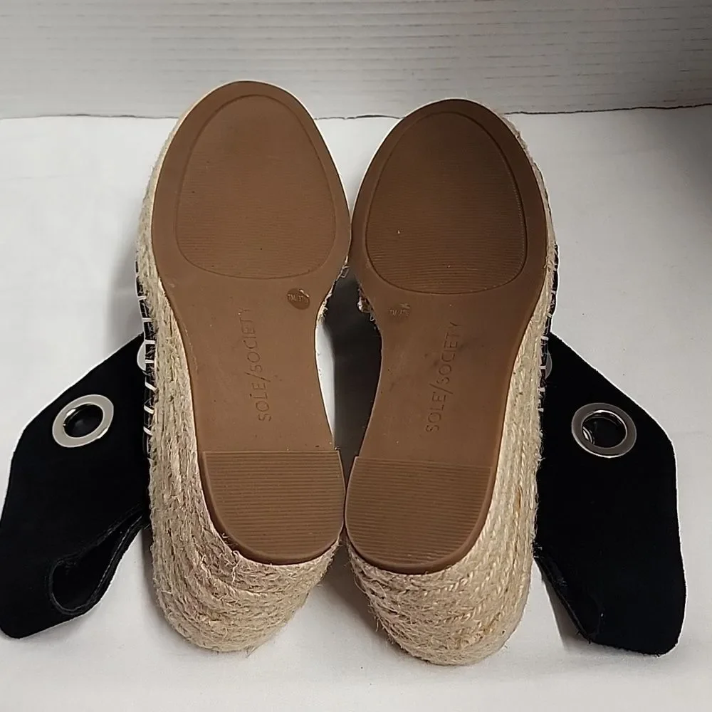 Sole Society Cambrine Black with wedged heel size 7 sandals partial leather